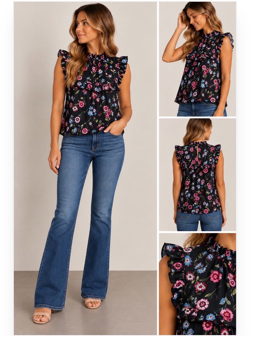 NWT Kate Spade Black Blouse with Pink Floral Design